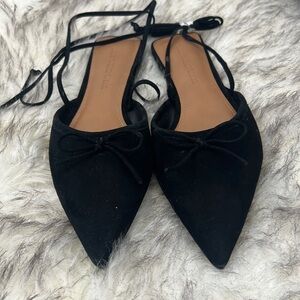WHO WHAT WEARE Suede Black Lace Up Flats